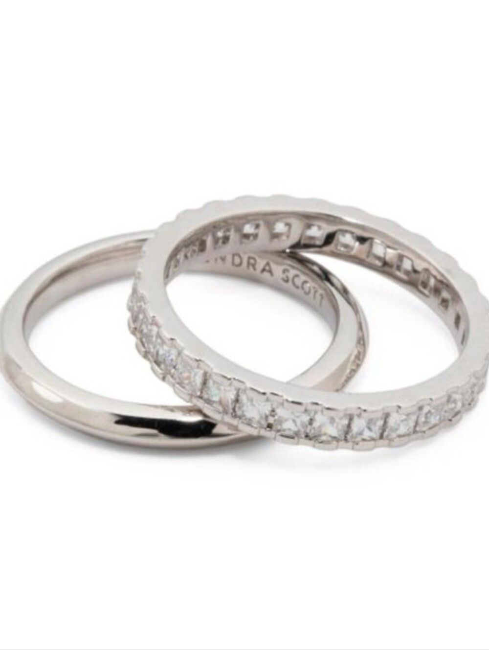 Kendra Scott Ella Silver Ring Set White Crystal 7 New